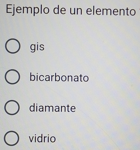 Ejemplo de un elemento
gis
bicarbonato
diamante
vidrio