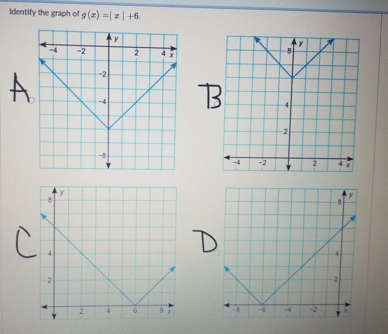 Identify the graph of g(x)=|x|+6.