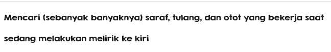 Mencari (sebanyak banyaknya) saraf, tulang, dan otot yang bekerja saat 
sedang melakukan melirik ke kiri