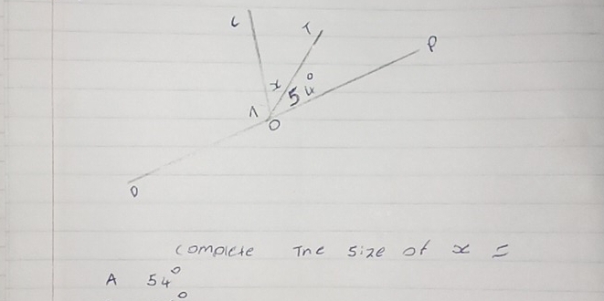 complete The size of x=
A 54°
o