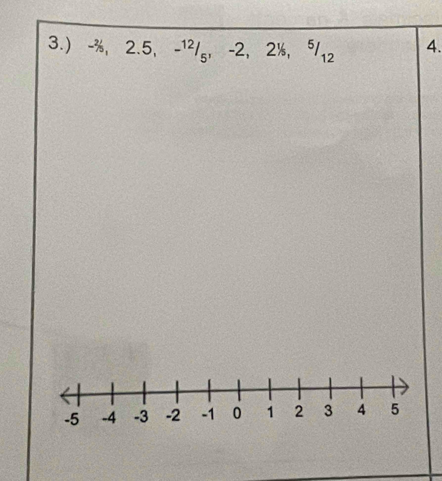 3.) -%, 2.5, -1²/₅, -2, 2½, ⁵/₁₂
4.