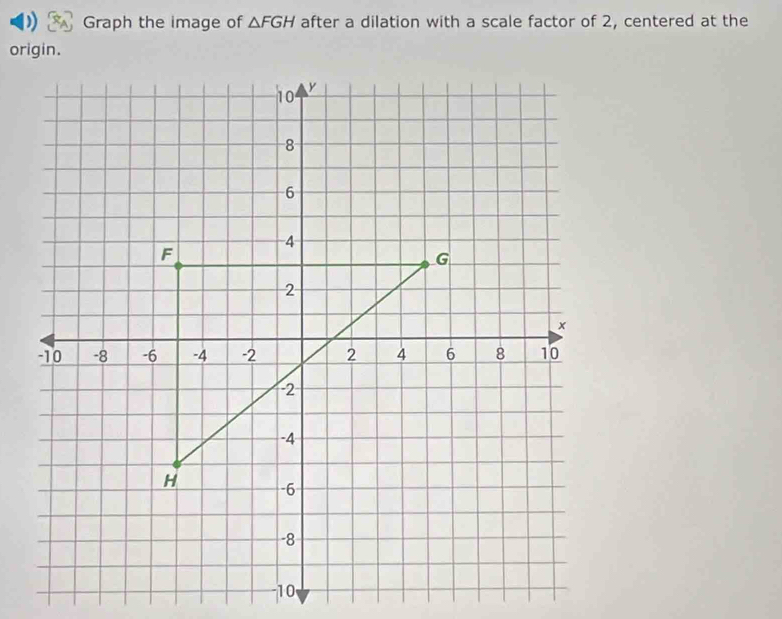 Graph the image of △ FGH after a dilation with a scale factor of 2, centered at the