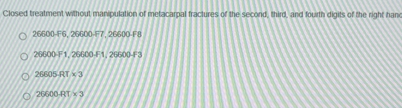 Solved: Closed treatment without manipulation of metacarpal fractures ...