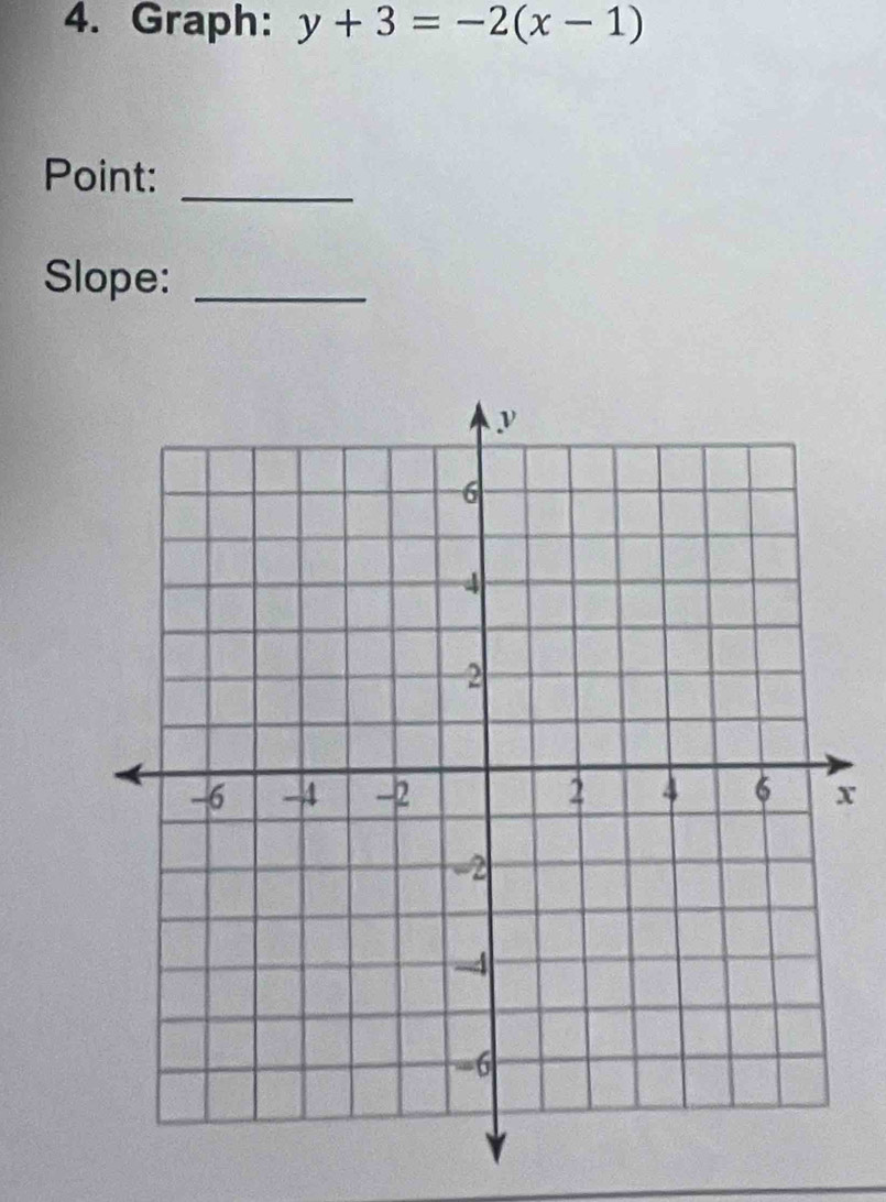 Graph: y+3=-2(x-1)
_ 
Point: 
Slope:_
x