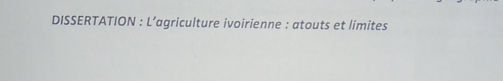 DISSERTATION : L’agriculture ivoirienne : atouts et limites