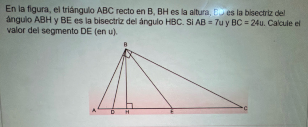 Solved: En la figura, el triángulo ABC recto en B, BH es la altura, BD ...