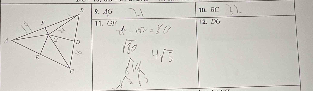 AG 10. BC
11. GF 12. DG