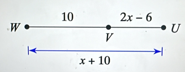 10
2x-6
W
U 
V

x+10