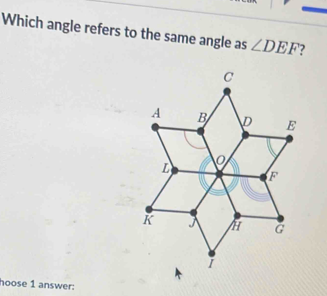 Which angle refers to the same angle as ∠ DEF
hoose 1 answer: