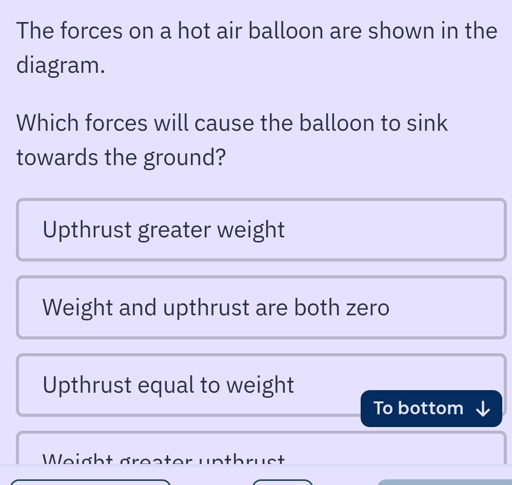 Solved: The forces on a hot air balloon are shown in the diagram. Which ...