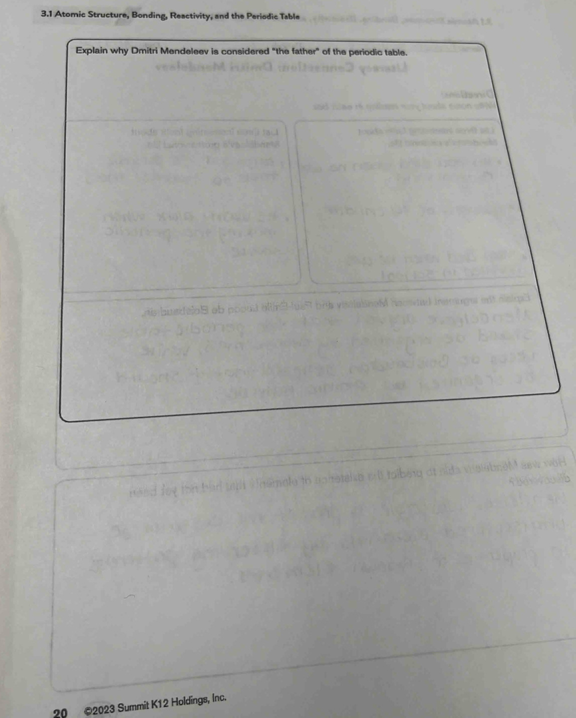 3.1 Atomic Structure, Bonding, Reactivity, and the Periodic Table 
20 ©2023 Summit K12 Holdings, Inc.