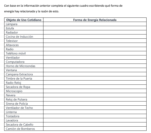 Con base en la información anterior completa el siguiente cuadro escribiendo qué forma de 
energía hay relacionada y la razón de esto. 
L 
E 
T 
A 
R 
V 
V 
T 
V 
L 
T 
L 
S 
Camión de Bomberos