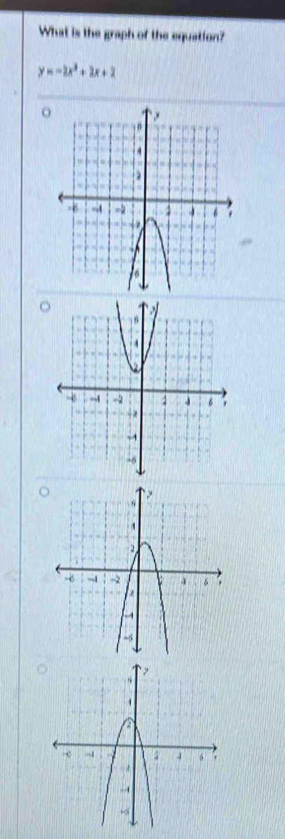 What is the graph of the equation?
y=-2x^2+2x+2
o