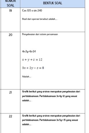 NOMOR BENTUK SOAL
SOAL