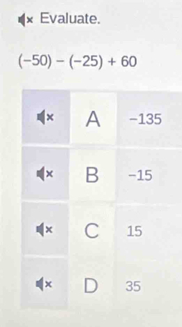 Evaluate.
(-50)-(-25)+60