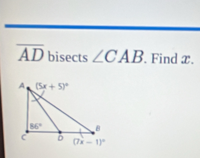 1000000
AD bisects ∠ CAB. Find x.
b