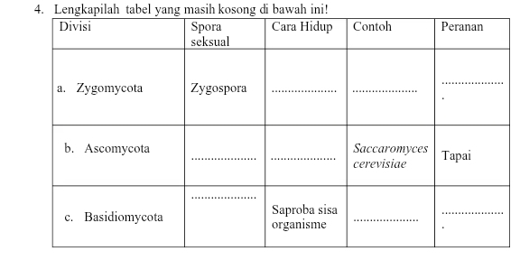 Lengkapilah tabel yang masih kosong di bawah ini!