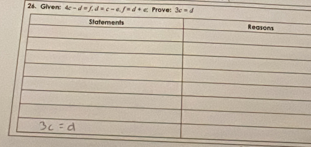 Given: 4c-d=f,d=c-e,f=d+e