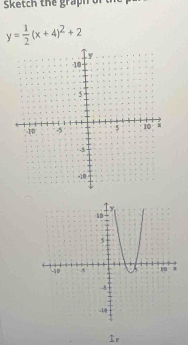 Sketch the graph of t
y= 1/2 (x+4)^2+2