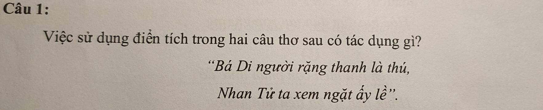 Việc sử dụng điển tích trong hai câu thơ sau có tác dụng gì? 
'Bá Di người rặng thanh là thú, 
Nhan Tử ta xem ngặt ấy lề''.