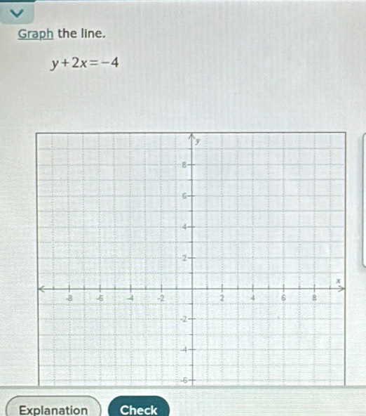 Graph the line.
y+2x=-4
Explanation Check