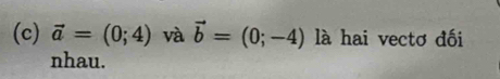 vector a=(0;4) và vector b=(0;-4) là hai vectơ đối 
nhau.