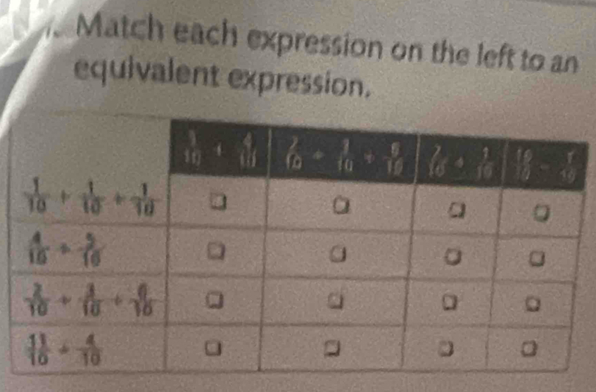 Match each expression on the left to an
equivalent expression.