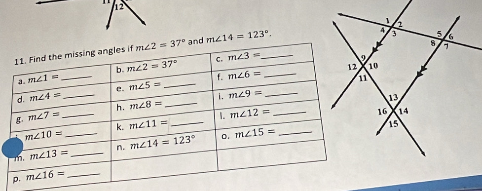 12
m∠ 14=123°.