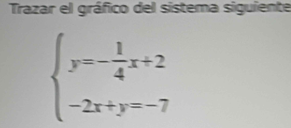 Trazar el gráfico del sistema siguiente
beginarrayl y=- 1/4 x+2 -2x+y=-7endarray.