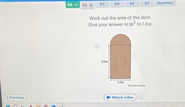 GA 68 × @C 6D 6E BF Summary 
Work out the area of the door. 
Give your answer in m^2 to. 1 d.p.