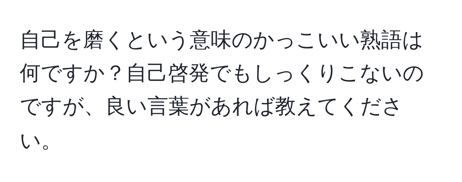 自己を磨くという意味のかっこいい熟語は何ですか？自己啓発でもしっくりこないのですが、良い言葉があれば教えてください。