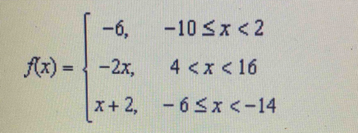 f(x)=beginarrayl -6,-10≤ x<2 -2x,4