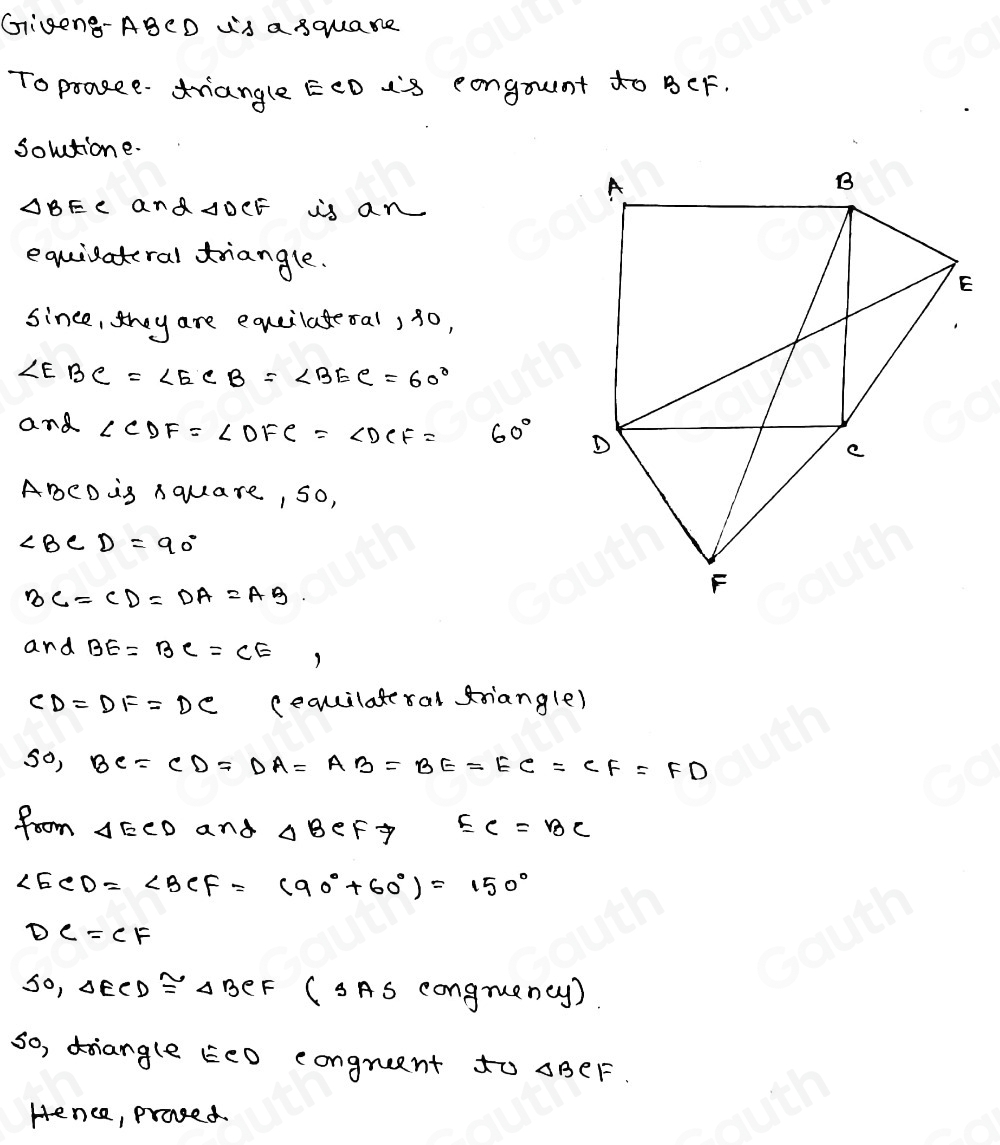 Solved: Diagram NOT ccurately drawn ABCD is a square. BEC and DCF are ...