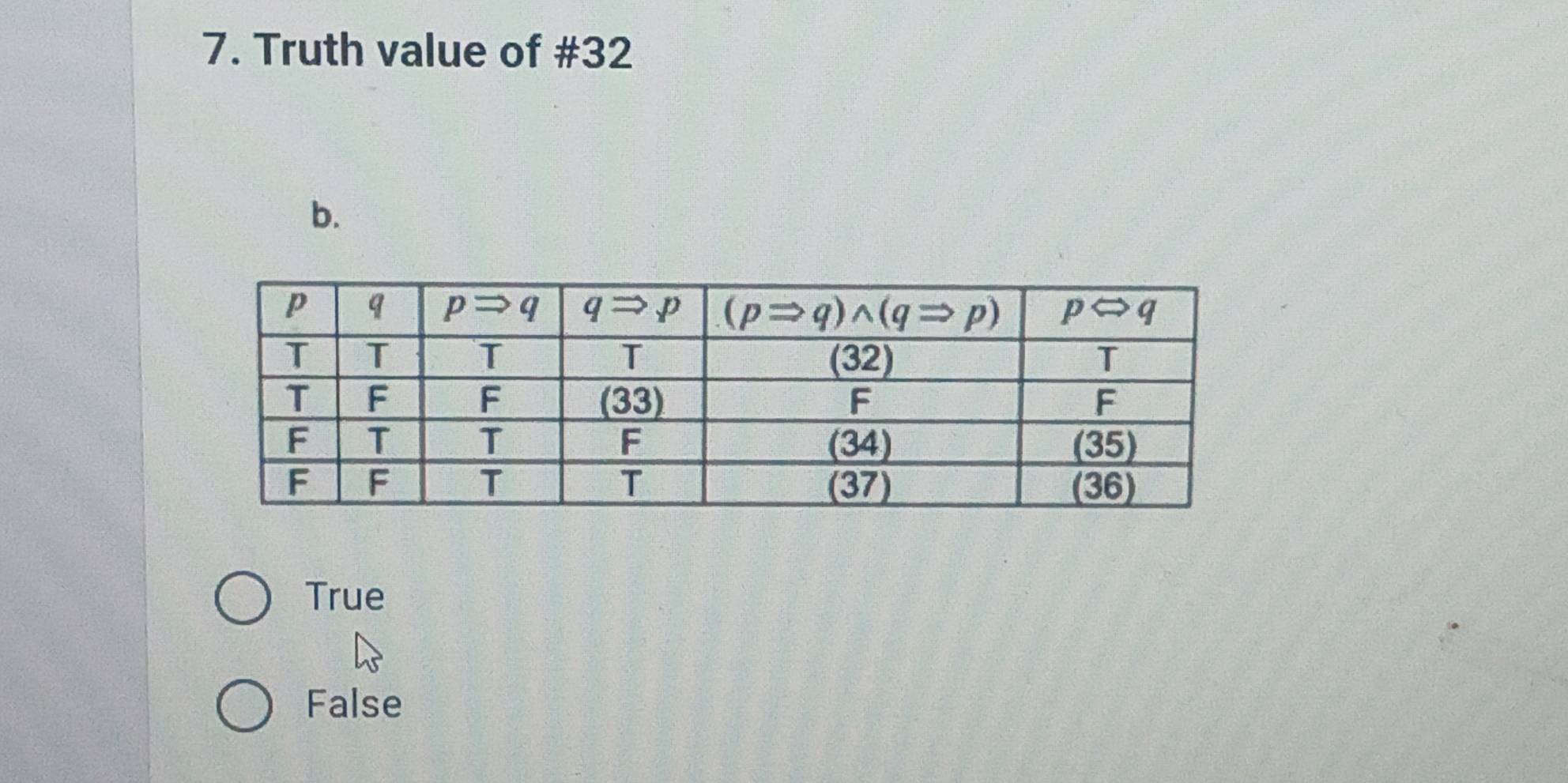 Truth value of #32
b.
True
False