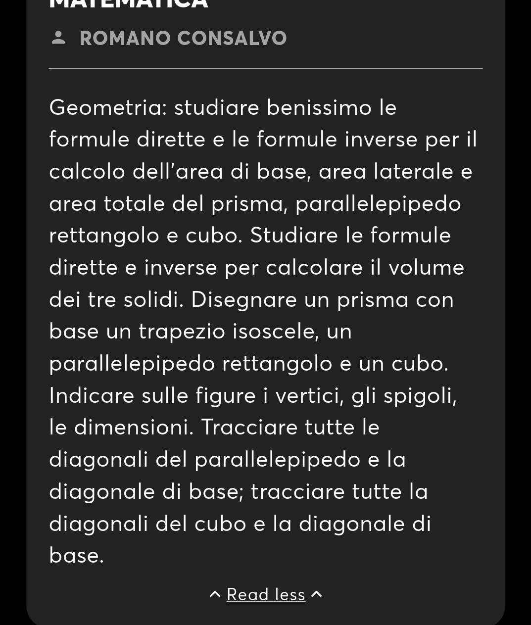 Risolto:ROMANO CONSALVO Geometria: studiare benissimo le formule ...