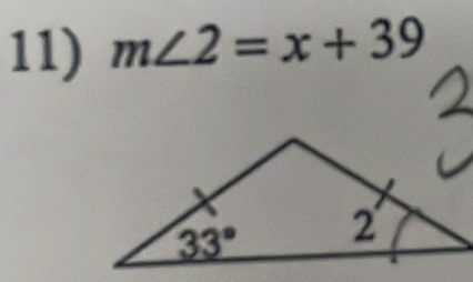 m∠ 2=x+39