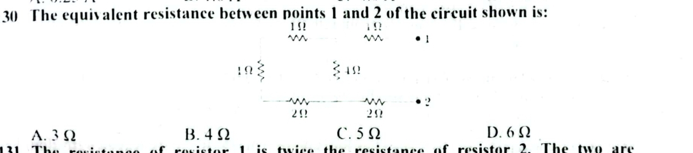 Solved: The equivalent resistance between points 1 and 2 of the circuit ...