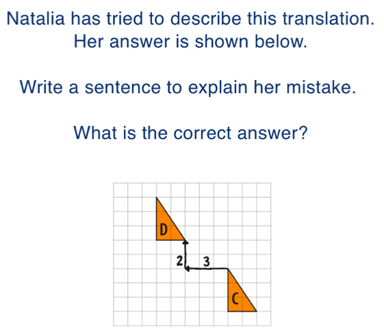 Solved: Natalia has tried to describe this translation. Her answer is ...