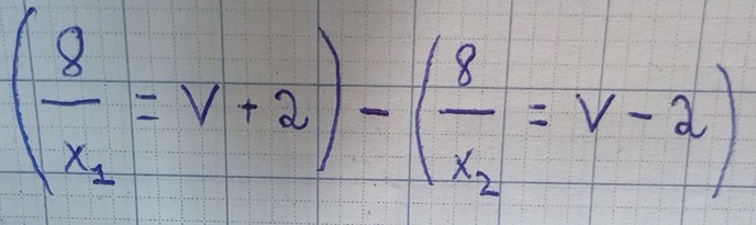 (frac 8x_1=y+2)-(frac 8x_2=v-2)