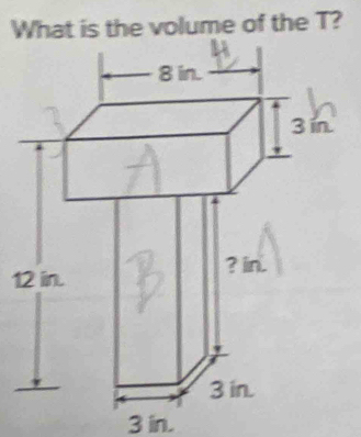 What is the volume of the T? 
1
3 in.