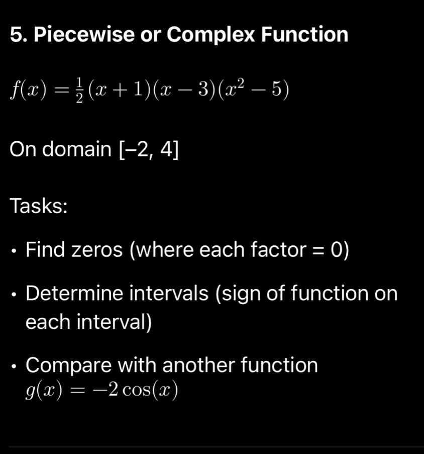 Solved: Piecewise or Complex Function f(x)= 1/2 (x+1)(x-3)(x^2-5) On ...