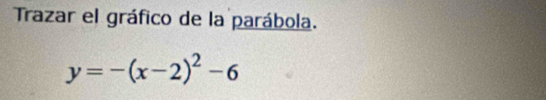 Trazar el gráfico de la parábola.
y=-(x-2)^2-6