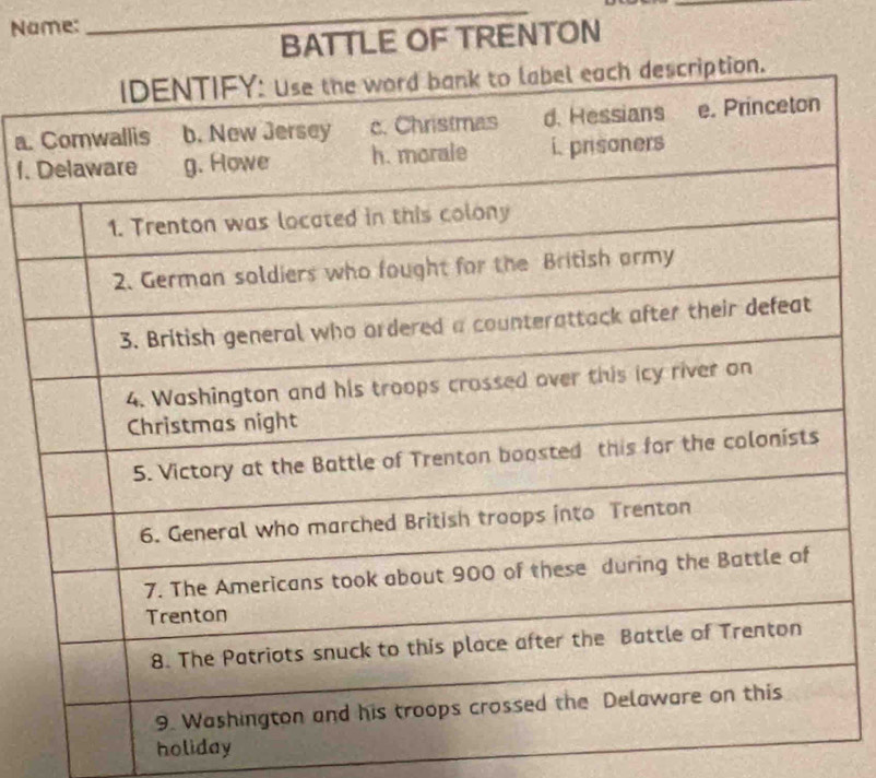 Name: 
_ 
BATTLE OF TRENTON 
a. 
1. 
holiday