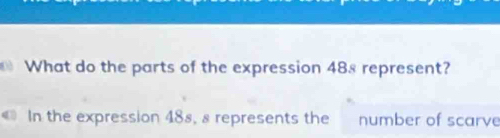 What do the parts of the expression 488 represent? 
In the expression 488, 8 represents the number of scarve