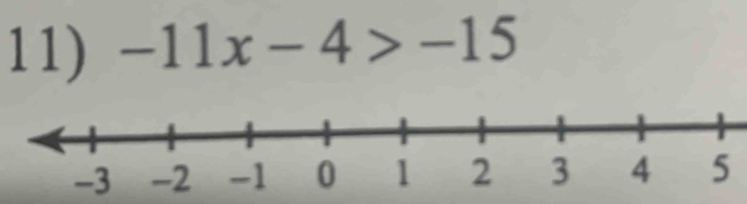 -11x-4>-15
-3 -2 -1 0 1 2 3 4 5