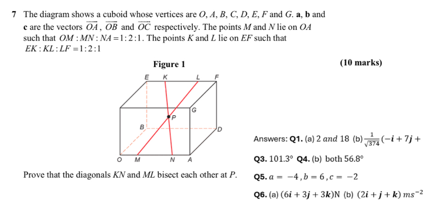Solved: The diagram shows a cuboid whose vertices are O, A, B, C, D, E ...