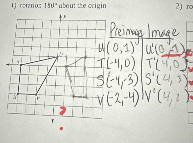 rotation 180° about the origin 2) ro