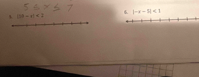 |-x-5|<1</tex> 
5、 |10-x|<2</tex>