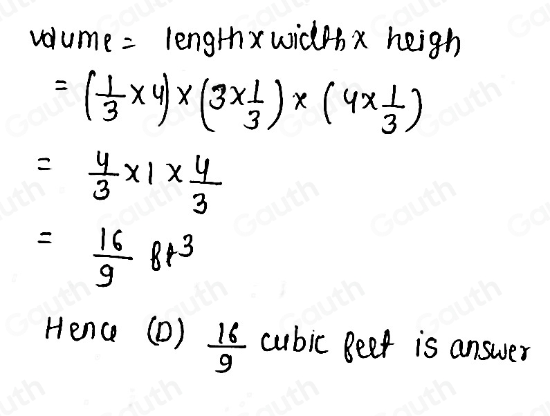 Solved: The prism below is made of cubes which measure 1/3 of a foot on ...