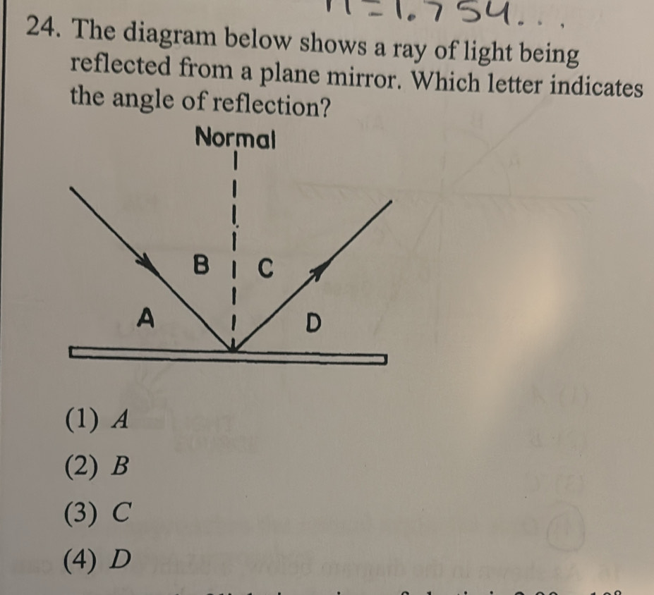 Solved: The diagram below shows a ray of light being reflected from a ...